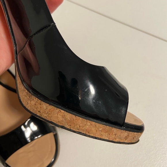 Giuseppe Zanotti women’s black leather peep toe Patent IT 37 cork platform heels - Picture 7 of 8